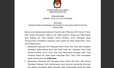 KPU Buton Buka Pendaftaran Pasangan Calon Bupati dan Wakil Bupati 2024