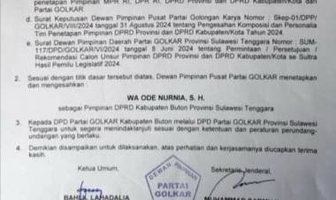 Surat Penetapan Ketua DPRD Buton Tersebar, Kader Golkar Desak DPP Bertindak Tegas